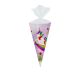 kleine violette Schultüte mit Einhorn, Regenbogen und Rosen